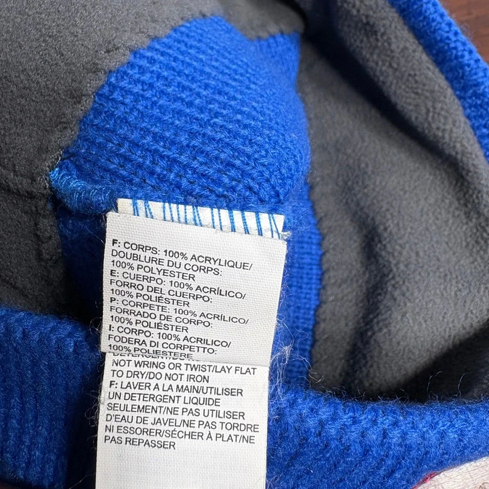 The‎ North Face Beanie Youth M Blue Red Logo Fleece Lined Knit Winter Hat Warm